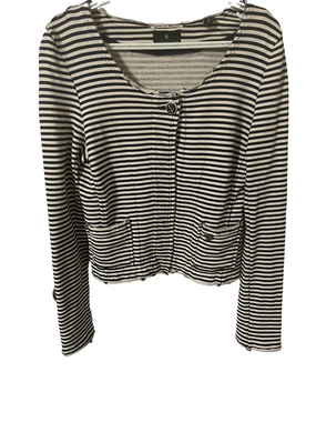 Maison Scotch Nautical Striped Black and Off White Cropped Cardigan Size 2